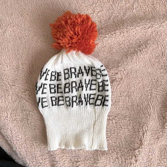 NWOT Handmade BE BRAVE toddler toque winter hat, Pom Pom, cotton - Picture 3 of 3